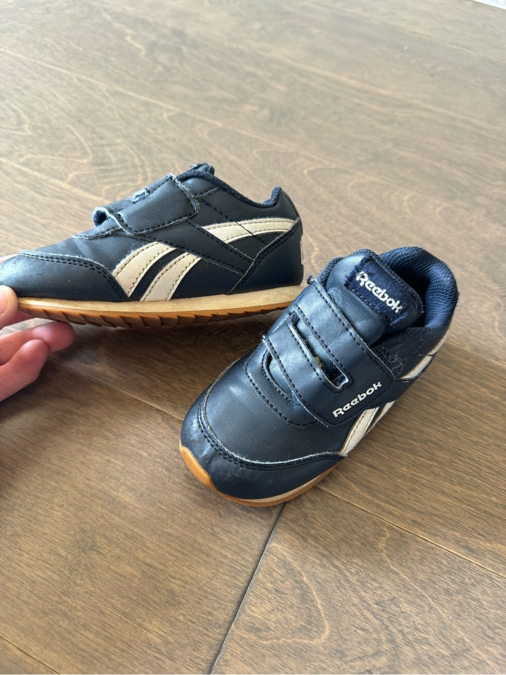 Reebok Navy and White Kids Hook-and-Loop Sneakers